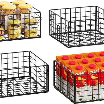 X-cosrack Metal Wire Basket Organizers Foldable & Wall Mounted Freezer Organizer Bins with Handles 4 Pack- Extra Large Mesh Bin for Pantry Organization Kitchen Laundry Closet Garage Patent Design
