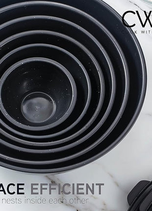 COOK WITH COLOR Mixing Bowls with TPR Lids - 12 Piece Plastic Nesting Bowls Set includes 6 Prep Bowls and 6 Lids, Microwave Safe (Speckled Black)