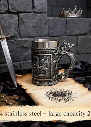 alikiki Dungeons and Dragons Coffee Mug Large - GOT D&D Gaming Beer Mugs Gifts for Men - 21oz Stainless Steel Drinking Tankard Coffee Cup Dragon Gift for Lovers Collector Party Decoration