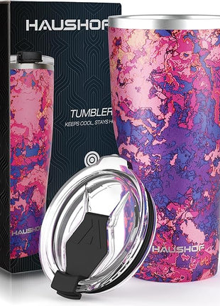 HAUSHOF 20 oz Tumbler, Stainless Steel Vacuum Coffee Tumbler, Durable Insulated Tumbler Cups for Hot and Cold Drinks, Portable Water Tumbler with Lid for Office, Camping, Sports