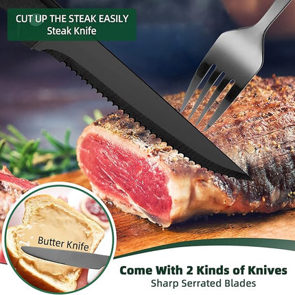 72-Piece Stainless Steel Black Silverware Set - CEKEE Flatware Kitchen Utensils Set, Cutlery Set for Home & Restaurant, Premium Knife Fork Spoon Set with Steak Knives, Heavy Duty & Dishwasher Safe