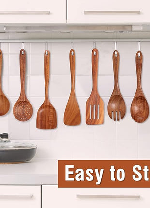 9pc Teak Wooden Utensils - Natural Teak Cooking Utensils with Premium Gift Box - Kitchen Gift Set