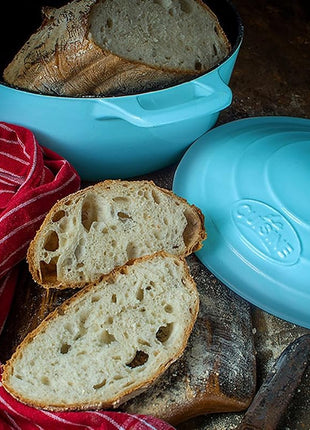 La Cuisine Enameled Cast Iron Dutch Oven Casserole Dish Pot with Lid, 2.1 QT 7.8" /20cm Dia. Internal Matte Black Enamel Coating, 2-tone Teal Enamel Exterior, Oven Safe up to 500° F for bread baking