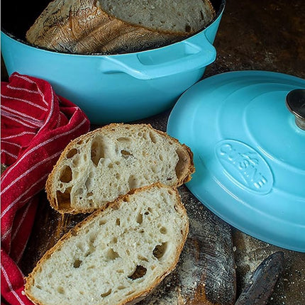 La Cuisine Enameled Cast Iron Dutch Oven Casserole Dish Pot with Lid, 2.1 QT 7.8" /20cm Dia. Internal Matte Black Enamel Coating, 2-tone Teal Enamel Exterior, Oven Safe up to 500° F for bread baking