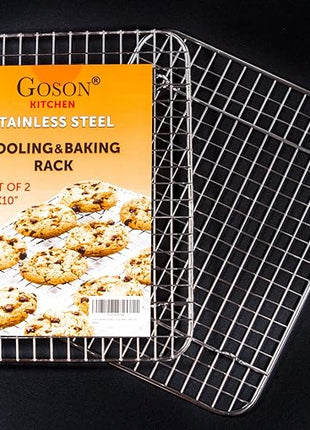 Goson Heavy Duty Stainless Stain Bakeware, Baking, Cooling, Oven Roasting, Broiler Rack, 8in by 10in, Cross Wire, Pack of 2, Compatible with Various Baking Sheets Oven Pans