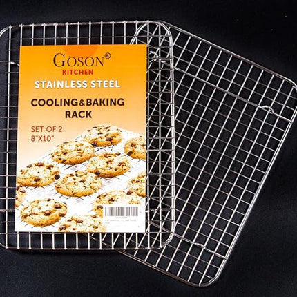 Goson Heavy Duty Stainless Stain Bakeware, Baking, Cooling, Oven Roasting, Broiler Rack, 8in by 10in, Cross Wire, Pack of 2, Compatible with Various Baking Sheets Oven Pans