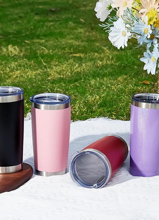 MEWAY 20oz Tumbler 4 Pack Double Wall Vacuum Insulated Travel Mug Bulk, Stainless Steel Tumblers with Lid and Straw, Durable Powder Coated Coffee Cups for Cold & Hot Drinks (Army Green, 4)