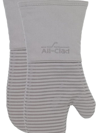 All-Clad Silicone Oven Mitts: Heat Resistant up to 500 Degrees - 100% Cotton & Silicone, 14"x7" Oven Mitt for Kitchen and Barbeque, 2-Pack, Titanium