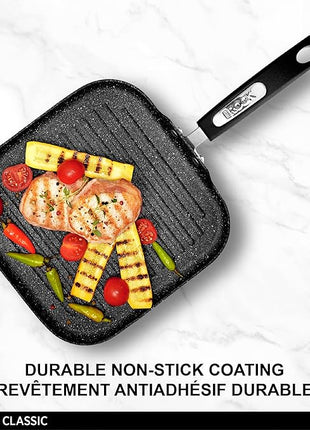 Starfrit The Rock 25cm (10") Non-Stick Grill Pan - Durable Forged Aluminium - Oven Safe - PFOA Free - Easy to Clean - Black