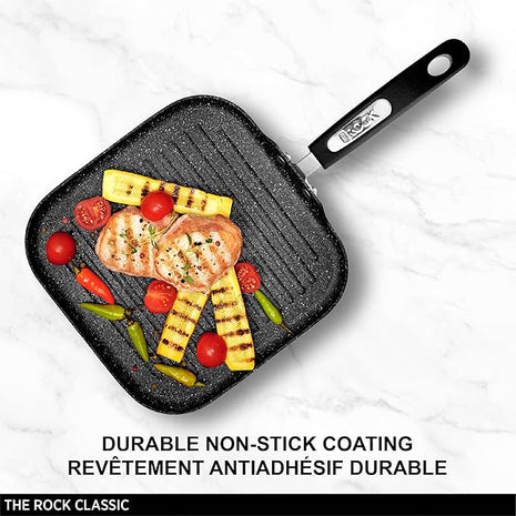 Starfrit The Rock 25cm (10") Non-Stick Grill Pan - Durable Forged Aluminium - Oven Safe - PFOA Free - Easy to Clean - Black