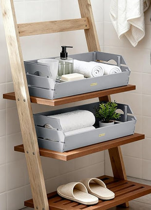 HABAU Wood Potato Onion Storage Bins - Wooden Stackable Produce Basket - Fruit Vegetable Storage for Kitchen Pantry Organization, Set 2 Pieces