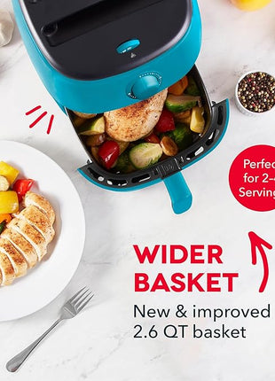 DASH Tasti-Crisp™ Electric Air Fryer Oven, 2.6 Qt., Teal – Compact Air Fryer for Healthier Food in Minutes, Ideal for Small Spaces - Auto Shut Off, Analog, 1000-Watt