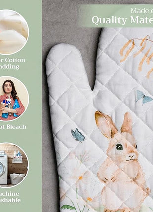 Maison d' Hermine Oven Gloves 100% Cotton Oven Mitt 7" x 13" with Loop Heat Resistant, BBQ, Cooking Gloves, Baking, Grilling, Kitchen, Handling Hot Pans Spring/Summer (Pack of 1, Easter Dew)