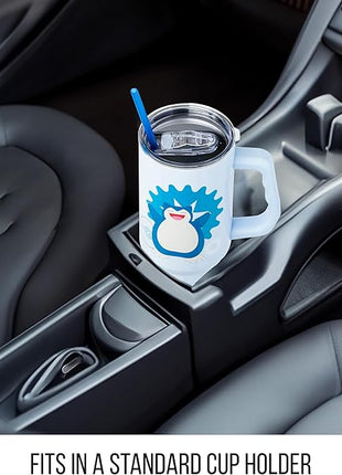 Silver Buffalo Pokémon Stainless Steel Tumbler with Handle Featuring Snorlax, Fits in Standard Cup Holder, 40 Ounces