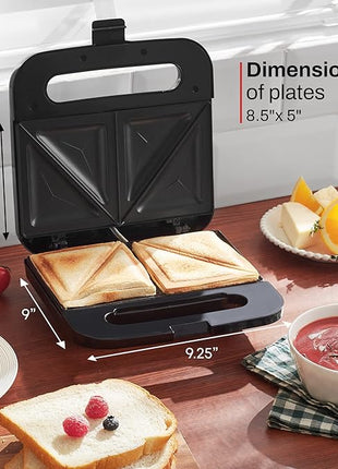 Elite Gourmet ESM2207XSS Sandwich Panini Maker Grilled Cheese, Machine Tuna Melt Omelets Non-stick Cooking Surface, 2 Slice, 750 Watts, Stainless Steel