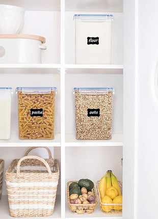 Vtopmart Large Food Storage Containers 5.2L / 175oz, 4 Pieces BPA Free Plastic Airtight Canisters for Flour, Sugar, Baking Supplies, Rice with Lids, 4 Measuring Cups and 24 Labels, Blue