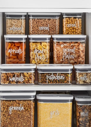 Talented Kitchen Script Pantry Labels - Water-Resistant Reusable Stickers for Pantry Organization - Clear Flour Sugar Stickers - Peel & Stick Spice Jar Labels - 1"-1.5", Laminated Vinyl, 157 Count