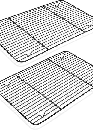 P&P CHEF Cooling Baking Rack Pack of 2, Stainless Steel Cooling Racks for Cooking Baking Roasting Grilling Drying, Dense Wires & Smooth Edge, Easy to clean, Black,15.3" x 11.25"