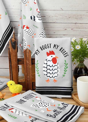 Boyiee Set of 6 Farm Chickens Kitchen Towels Farmhouse Absorbent Dish Tea Towels Rustic Country Rooster 24 x 16 Inches Gifts Chickens Hand Washcloth Gifts for Kitchen Bathroom Decorations