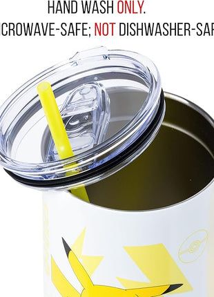 Silver Buffalo Pokémon Stainless Steel Tumbler with Handle Featuring Pikachu, Fits in Standard Cup Holder, 40 Ounces