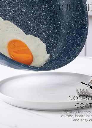 Country Kitchen Non-Stick Cast Aluminum Cookware Set - Durable Kitchen Cookware for Everyday Cooking, Navy Diamond, 11 Pc.