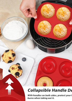 Webake Silicone Air Fryer Muffin Pan and Donut Pan, Make 2.8" Standard Size Cupcakes and Donuts, Nonstick BPA-Free, Set of 2