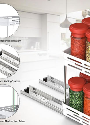 Pull Out Spice Rack Organizer for Cabinet, 2 Pack Widen Slide Out Spice Racks Organizer, Spice Cabinet Organizers, Cabinet Size Need:12'' Highx11'' Deepx6.75'' Wide,Hold 15 Spice Jar Each Tier-2Tier