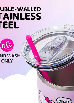 Silver Buffalo Sanrio Hello Kitty Spring and Summer Flowers Rainbow Stripes Stainless Steel Tumbler with Handle and Straw, Fits in Standard Cup Holder, 40 Ounces