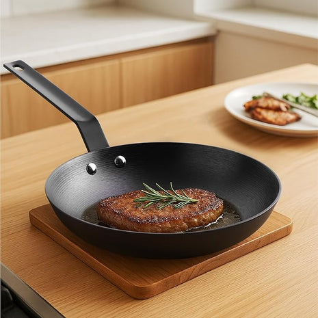 Navaris Nitrided Cast Iron Skillet Pan - Pre-Seasoned Lightweight Non Toxic Frying Pans - Dishwasher Safe Ovenproof No Re-Season Cast Iron Skillets - Dishwasher Safe - 9.8"(25cm)