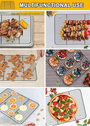 P&P CHEF Cooling Baking Rack Pack of 2, Stainless Steel Cooling Racks for Cooking Baking Roasting Grilling Drying, Dense Wires & Smooth Edge, Easy to clean, Black,11.6" x 9"