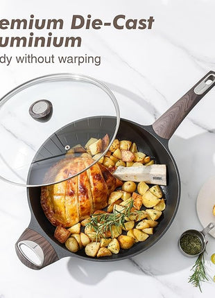 SENSARTE Nonstick Frying Pan Skillet with Lid, 13.3 Inch Large Deep Frying Pan, 6 Qt Non Stick Saute Pan with Cover, Induction Pan, Healthy Non Toxic Cooking Pan with Helper Handle, PFOA PFOS Free