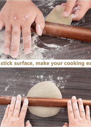 Aisoso French Rolling Pin, 17.7 Inches Wood Rolling Pin for Baking Extra Long Thickened, Classic Wooden Dough Roller for Fondant Pizza Pie Crust Cookie Pastry, Essential Kitchen Utensil, Brown