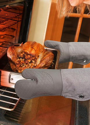 Professional Microwave Silicone Oven Mitts one Pair, Kitchen Mitten Set for Heat Resistant with 500 Degrees, Kitchen Gloves Pot Holder for BBQ Cooking Baking (Khaki)