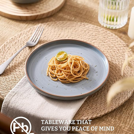 Famiware Meteor Plates and Bowls Sets for 4, 12 Pieces Dinnerware Sets, Microwave and Dishwasher Safe Dishes Set, Blue Gray