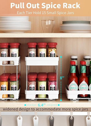 Pull Out Spice Rack Organizer for Cabinet, 2 Pack Widen Slide Out Spice Racks Organizer, Spice Cabinet Organizers, Cabinet Size Need:12'' Highx11'' Deepx6.75'' Wide,Hold 15 Spice Jar Each Tier-2Tier