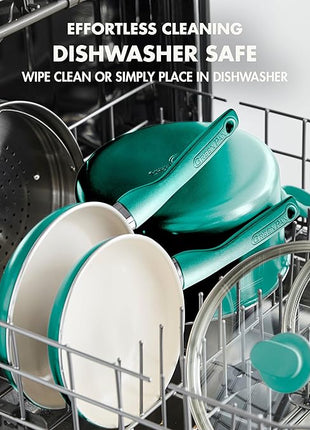 GreenPan Rio Healthy Ceramic Nonstick 8" Frying Pan Skillet and Silicone Spatula Set, Soft Grip Handle, Breaktfast Meal Set, PFAS-Free, Dishwasher Safe, Oven Safe, Turquoise