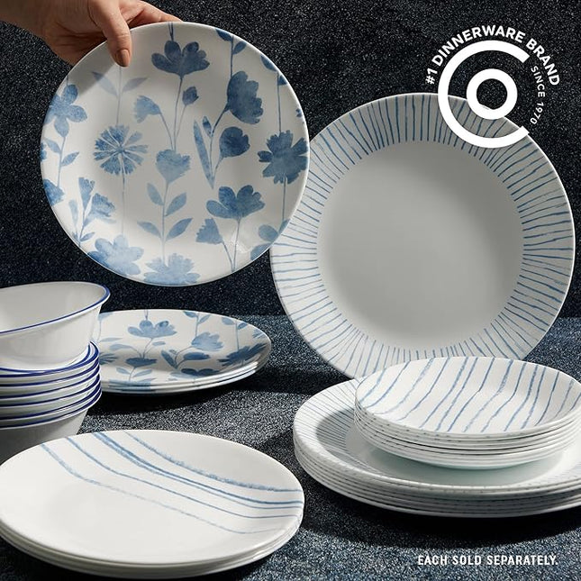 Corelle 6-Piece 8.5" Vitrelle Glass Lunch Plates Lightweight, Scratch Resistant - Botanical Stripes