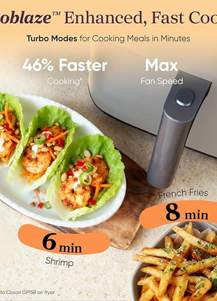 Cosori 9-in-1 TurboBlaze Air Fryer 6 Qt, Premium Ceramic Coating, 90°–450°F, Precise Heating for Even Results, Air Fry, Roast, Bake, Broil, Dry, Frozen, Proof, Reheat, Keep Warm, 120V, Light Gray