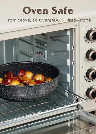 17 Pcs Pots and Pans Set Non Stick, Cookware Sets with Detachable Handle, Nonstick RV Kitchen Cooking Tools Removable Handles, Oven Safe, Induction Fast, Stackable Induction Cookware, Black