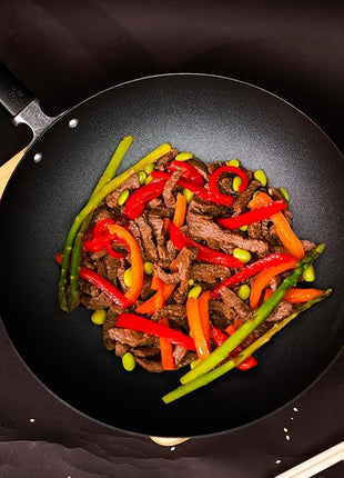 JOYCE CHEN Professional Series 12-Inch Carbon Steel Excalibur Nonstick Stir Fry Pan with Phenolic Handle