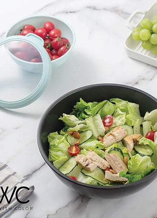 COOK WITH COLOR Mixing Bowls with TPR Lids - 12 Piece Plastic Nesting Bowls Set includes 6 Prep Bowls and 6 Lids, Microwave Safe Mixing Bowl Set (Mint)