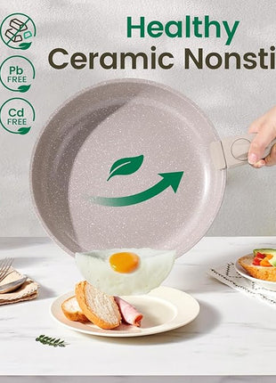 Chef Power Ceramic Nonstick Pots and Pans Set 19 Piece with Detachable Handle, Induction Dishwasher Oven Safe Cookware Set, RV Kitchen Set Removable Handle, Mocca Taupe