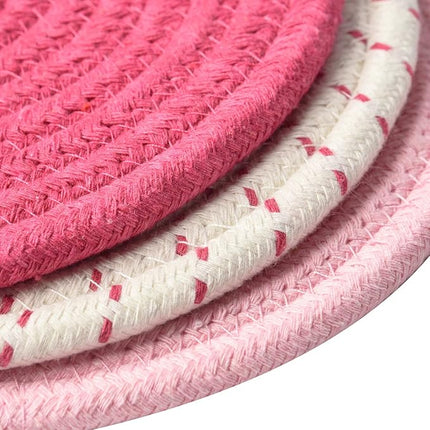 Kitchen Potholders Set Trivets Set 100% Pure Cotton Thread Weave Hot Pot Holders Set (Set of 3) Stylish Coasters, Hot Pads, Hot Mats, Spoon Rest For Cooking and Baking by Diameter 7 Inches (Pink)