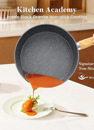Kitchen Academy Granite Nonstick Cookware Set - 17 Piece Gray Cooking Pans Set, Induction Pots and Pans Set Non Stick, PFOA & PFOS Free.