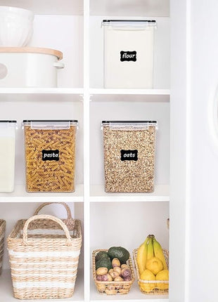 Vtopmart 4 PCS Large Food Storage Containers 5.2L / 175oz, 4 Pieces BPA Free Plastic Airtight Canisters for Flour, Sugar, Baking Supplies, Rice with Lids, 4 Measuring Cups and 24 Labels, Black