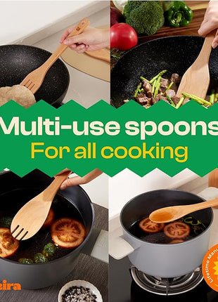 Riveira Cherry Wooden Spoons for Cooking Set of 6 – Natural Cherry Wooden Cooking Utensils, Wooden Spatula, Wooden Spoon - Premium Quality Wooden Utensil Set for Non-Toxic Cooking