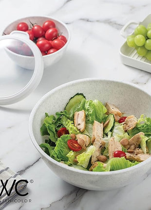 COOK WITH COLOR Mixing Bowls with TPR Lids - 12 Piece Plastic Nesting Bowls Set includes 6 Prep Bowls and 6 Lids, Microwave Safe Mixing Bowl Set (Speckled White)