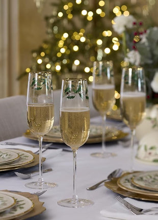 Lenox Glassware, Holiday Decal Flutes, Set of 4, 11-Ounce Capacity, Made From Glass, Dishwasher Safe Flutes, Drinking Glasses Set, Home And Kitchen, Champagne Flute, Champagne Glasses (Clear, 4 Piece)