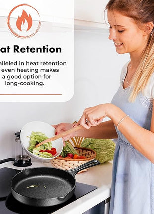 Bruntmor 8, 10 and 12 Inch Pre-Seasoned Frying Pan Set of 3, Oven Safe Skillet, Grill Pan Set, Nonstick Cookware with Side Drip Lips, Black