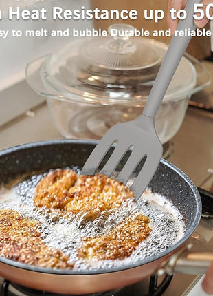 Coukre 2 Pack Silicone Spatula Set, High Heat Resistant, BPA Free Kitchen Spatula, Solid & Slotted Turner for Non-Stick Pans, Sautéing, and Flipping (2, PureGray)